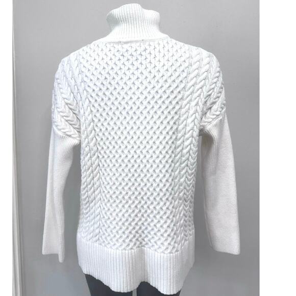 Truth Cableknit Mock Turtleneck Sweater Sz M White Ribbed Sleeves Cozy Cabincore - Picture 2 of 5
